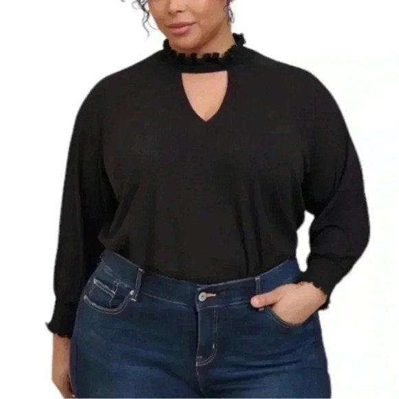 TORRID Textured Jersey Choker Neck Smocked Bottom‎ Top - Picture 1 of 8